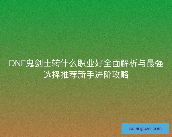 DNF鬼剑士转什么职业好全面解析与最强选择推荐新手进阶攻略