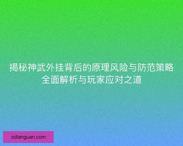 揭秘神武外挂背后的原理风险与防范策略全面解析与玩家应对之道