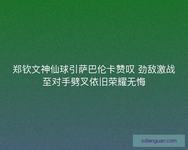 郑钦文神仙球引萨巴伦卡赞叹 劲敌激战至对手劈叉依旧荣耀无悔
